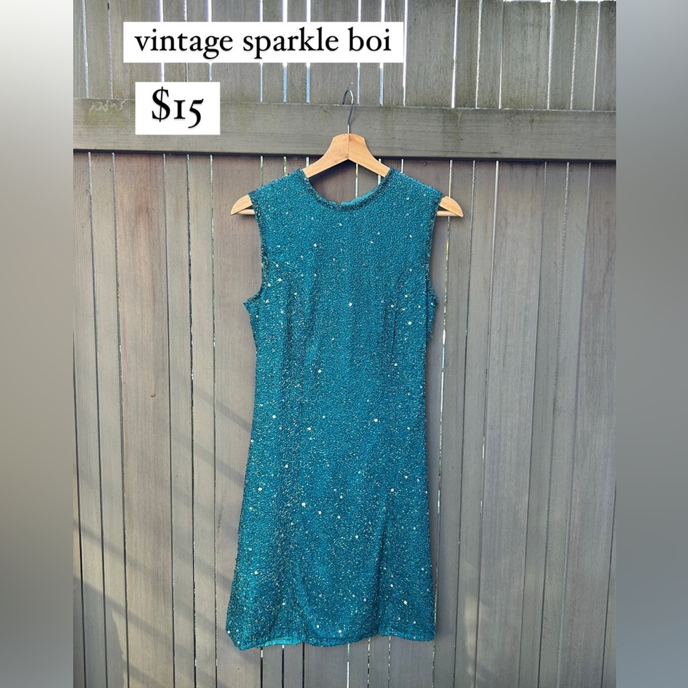 Vintage Blue Sequin Sparkle Mini 90’s Dress